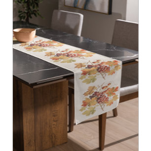 Cosy Fall Leaves Grapes Pattern Family Table Cover Medium Table Runner