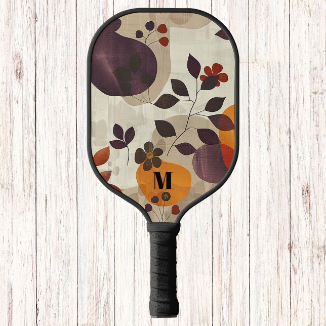 Cosy Fall Leaves Modern Monogram Pickleball Paddle (Creator Uploaded)