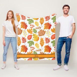 Cosy Fall Leaves Personalised Name Fleece Blanket