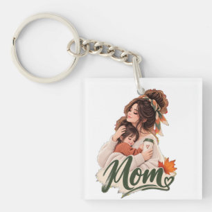 Cosy Fall Mum & baby kids Autumn Love Key Ring