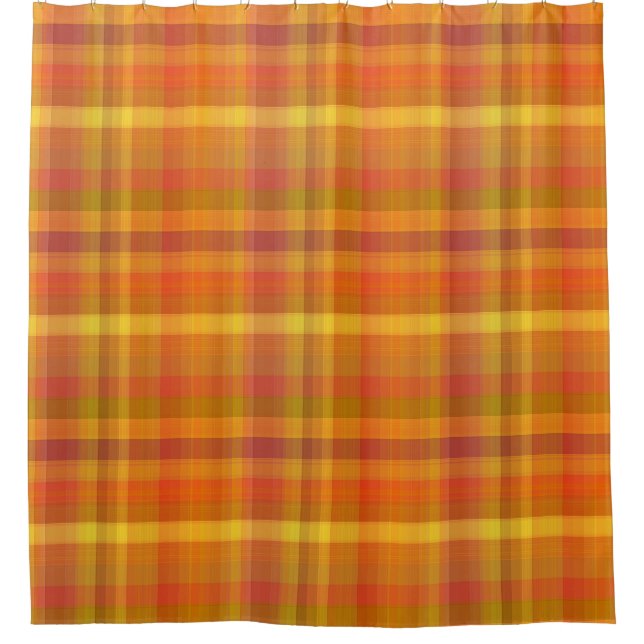Cosy Fall Orange Plaid Pattern Shower Curtain (Front)