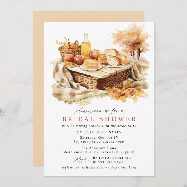 Cosy Fall Picnic Cute Rustic Bridal Shower Brunch Invitation (Front/Back)