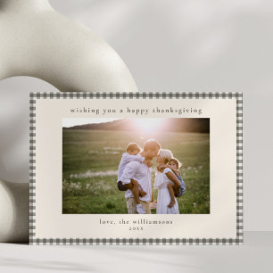Cosy Fall Plaid Taupe Gingham Family Thanksgiving Holiday Card