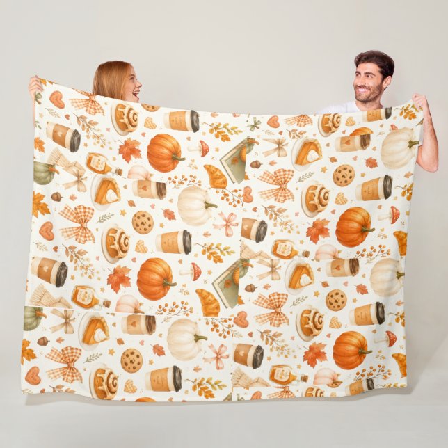 Cosy Fall Pumpkin & Coffee Throw Blanket – Autumn  (In Situ)