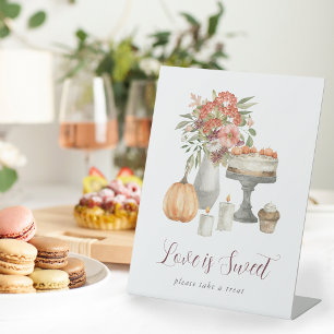 Cosy Fall Pumpkin "Love is Sweet" Dessert Bar Pedestal Sign