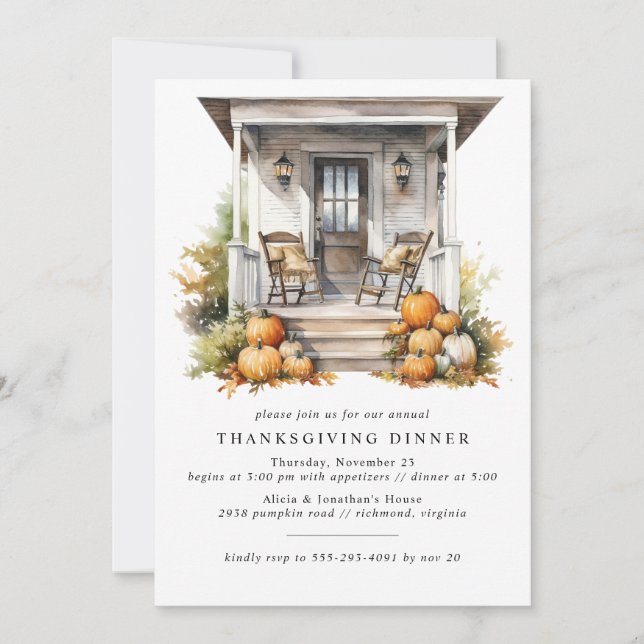 Cosy Fall Pumpkins | Rustic Thanksgiving Dinner Invitation (Front)