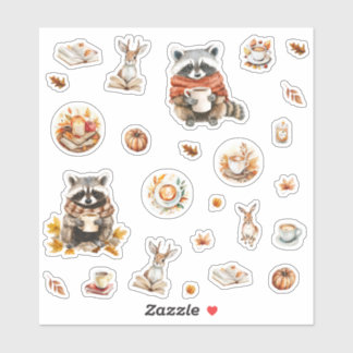 Cosy fall racoon rabbit and coffee