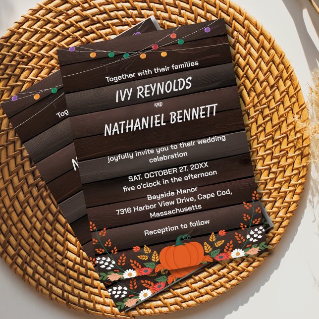 Cosy Fall Rustic Floral Pumpkin Wedding Invitation (Creator Uploaded)