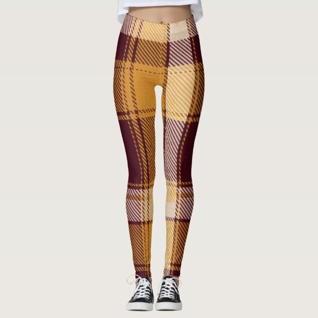 Cosy Fall Rustic Plaid Leggings (Front)