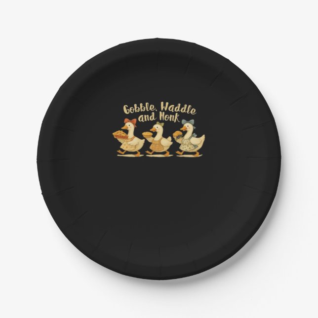 Cosy Fall Season Goose Gobble Waddle Honk Cute Cot Paper Plate (Front)