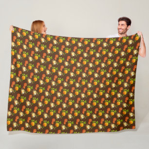 Cosy Fall Season Pumpkin Pattern on Brown  Fleece Blanket