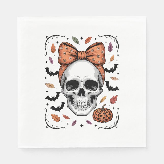 Cosy Fall Skull Coquette Bow, Autumn Napkin (Front)
