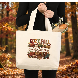Cosy Fall Sweater Weather Yarn Art Large Tote Bag