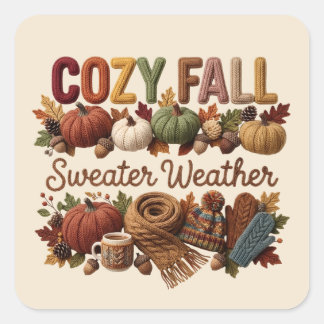 Cosy Fall Sweater Weather”-Yarn Art Square Sticker