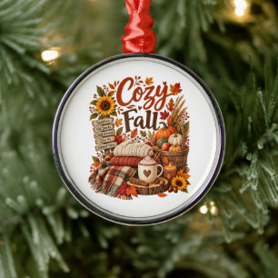 Cosy Fall Vibes Autumn Pumpkins Hot Drinks Metal Tree Decoration