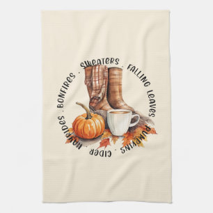 Cosy Fall Vibes – Boots, Pumpkin Spice, Bonfires Tea Towel