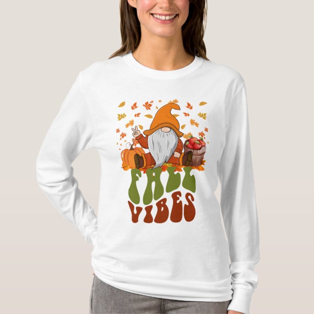 Cosy Fall Vibes Seasonal Gnome Graphic Shirt (Front)