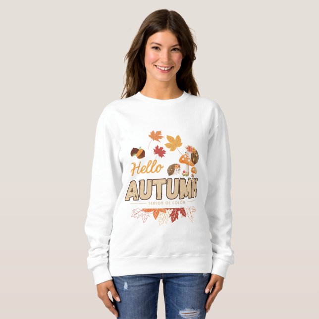  Cosy Fall Vibes with Hedgehogs & Mushrooms Sweatshirt (Front Full)