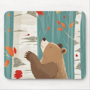 Cosy Fall Woodland Bear Mouse Pad