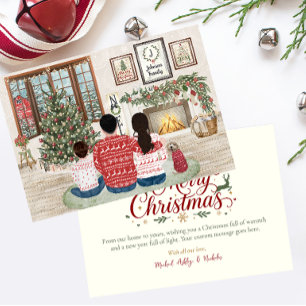 Cosy Family of 3 Boy, Fireside Family Christmas Holiday Card