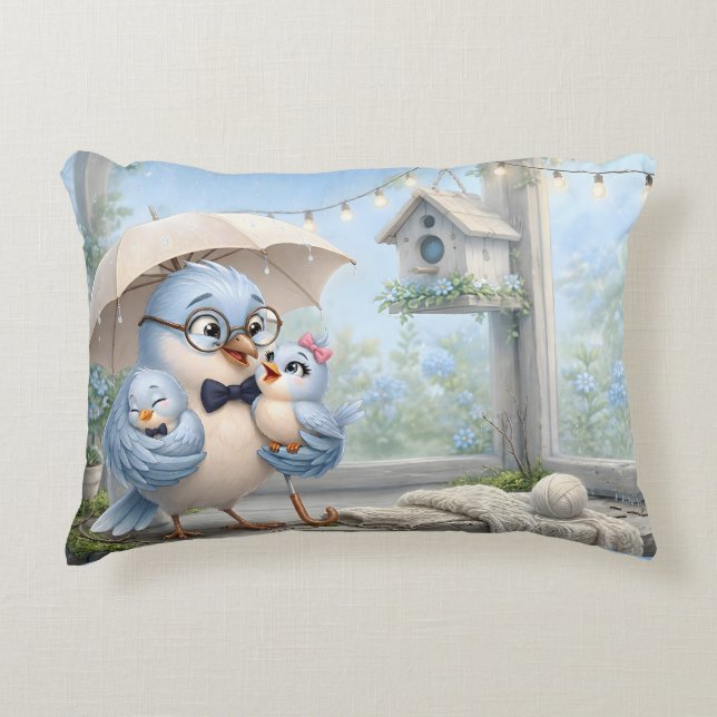 Cosy Father Bird Throw Pillow (Front)