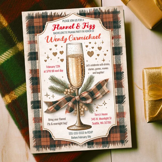 Cosy Festive Flannel and Fizz Bachelorette Party Invitation (Creator Uploaded)