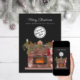 Cosy Fireplace Business Logo Holiday Card