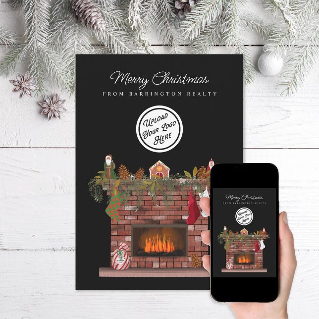 Cosy Fireplace Business Logo Holiday Card (Creator Uploaded)