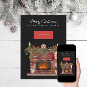 Cosy Fireplace Business Logo Holiday Card