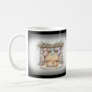 Cosy Fireplace Cat Christmas Coffee Mug