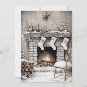 Cosy Fireplace Christmas Holiday Card