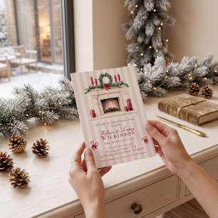 Cosy Fireplace Christmas Party Watercolor Invitation