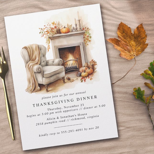 Cosy Fireplace | Cute Modern Friendsgiving Dinner Invitation (Creator Uploaded)