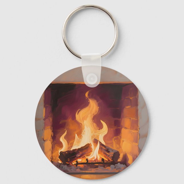 Cosy Fireplace Flames Key Ring (Front)