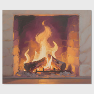 Cosy Fireplace Flames Wrapping Paper