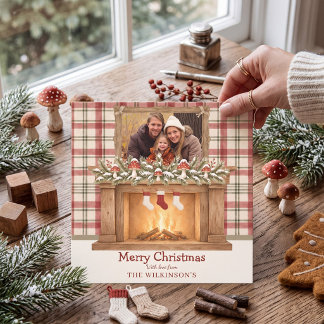 Cosy Fireplace Photo Christmas Holiday Card