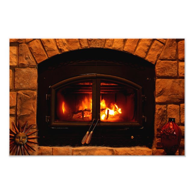 Cosy fireplace photo print. (Front)