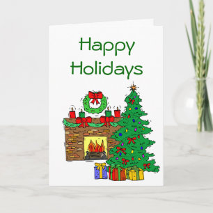 Cosy Fireplace Scene Customisable Christmas Cards