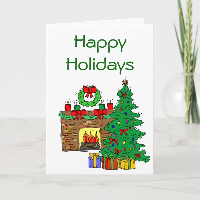 Cosy Fireplace Scene Customisable Christmas Cards (Front)