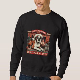 Cosy Fireplace Scene Vintage Boxer Dog Christmas Sweatshirt