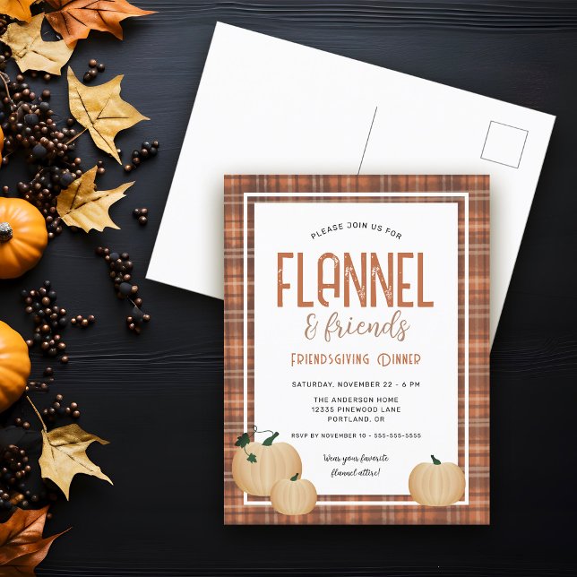 Cosy Flannel and Friends Friendsgiving Dinner Holiday Postcard (Creator Uploaded)