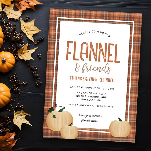 Cosy Flannel and Friends Friendsgiving Dinner Invitation (Creator Uploaded)