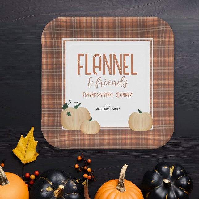 Cosy Flannel and Friends Friendsgiving Dinner Paper Plate (Creator Uploaded)