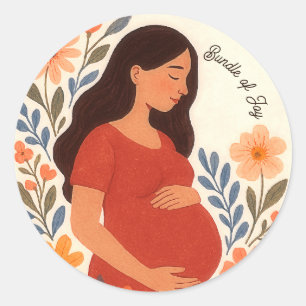 Cosy Floral Maternity Bundle of Joy Pregnancy Classic Round Sticker