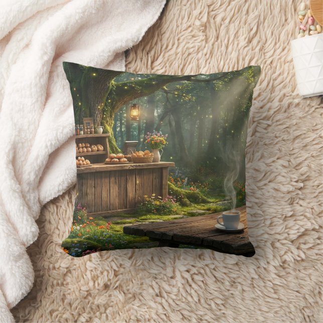 Cosy Forest Bakery Throw Pillow (Blanket)