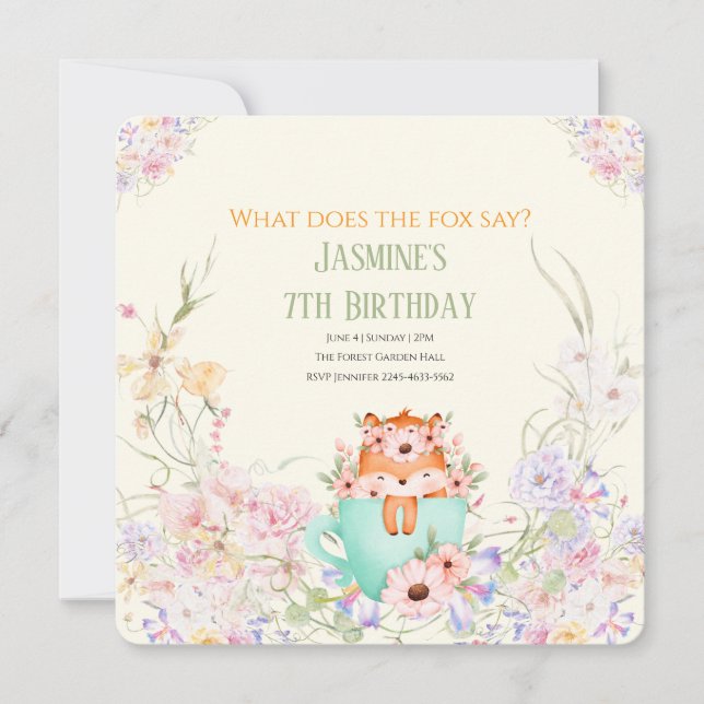 Cosy Fox Flower Forest Magical Birthday Invitation (Front)