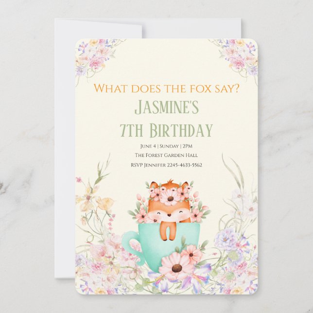 Cosy Fox Flower Forest Magical Birthday Invitation (Front)