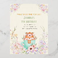 Cosy Fox Forest Magical Floral Birthday Invitation