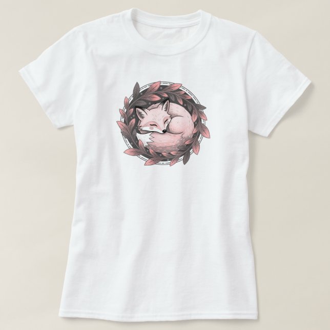 Cosy Fox in Autumn Leaves  | WHITE ONLY T-Shirt (Design Front)