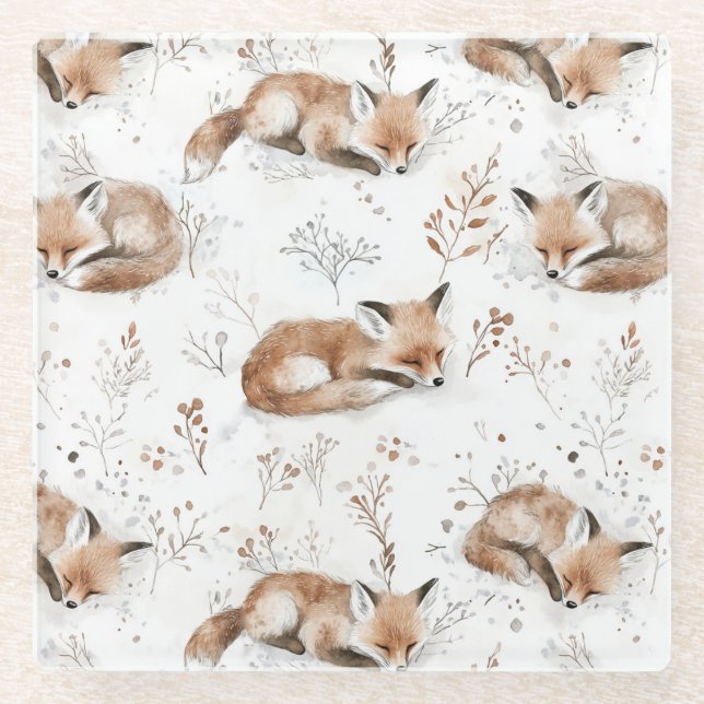 Cosy Foxes  Glass Coaster (Front)